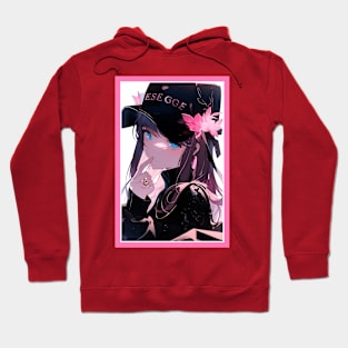 Aesthetic Anime Girl Pink Rosa Black | Quality Aesthetic Anime Design | Chibi Manga Anime Art Hoodie